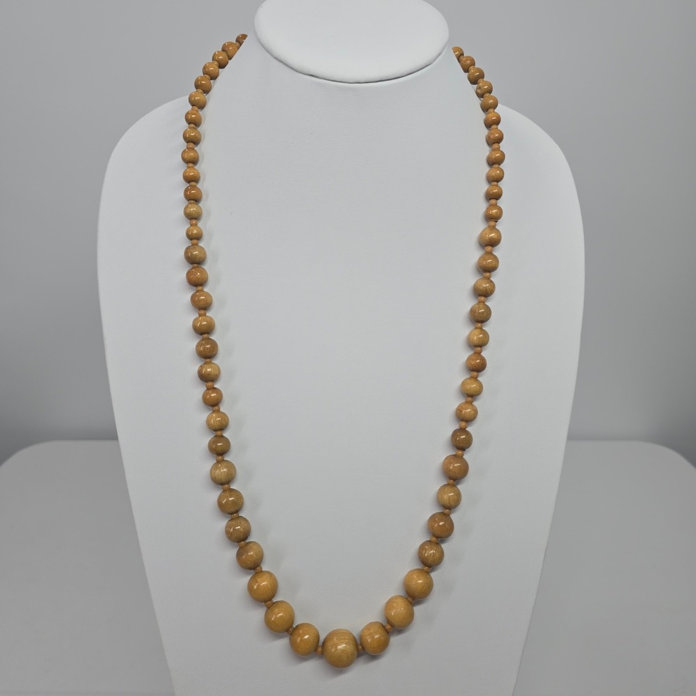 Vintage Graduated Wood Bead Necklace Brown Boho Natural Earthy Round Strand 30in - Picture 4 of 5